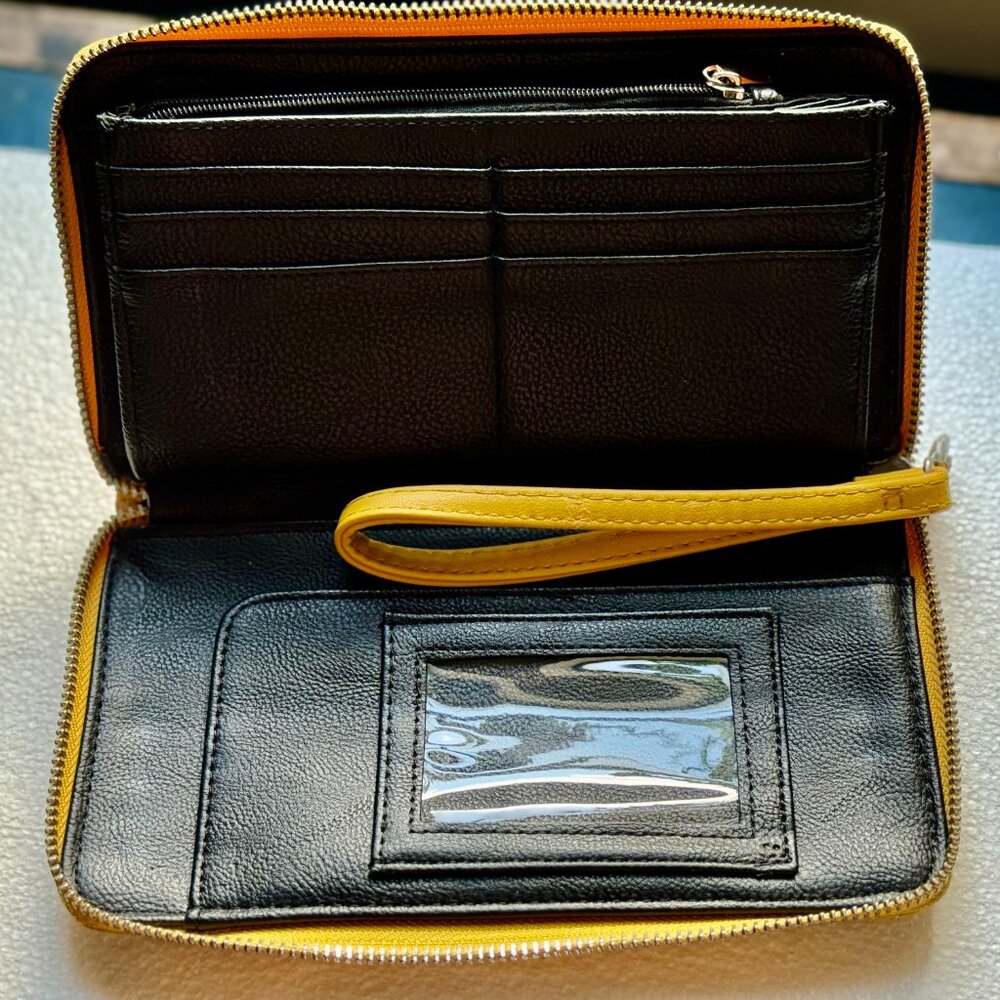 Betsey Johnson Printed Yellow Large  Zip Wallet  Used